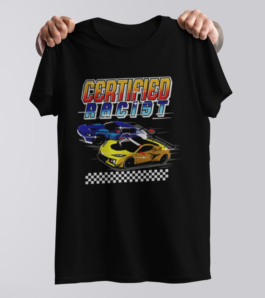 Certified Racer Retro Cars Racing Checkered Flag T-Shirt