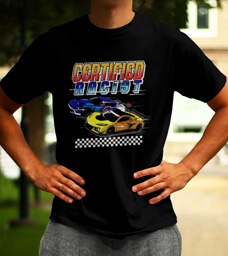 Certified Racer Retro Cars Racing Checkered Flag T-Shirt
