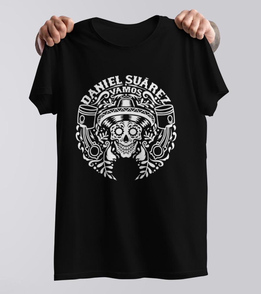Daniel Suárez Vamos Medallion Skull Day Of The Dead Hat Floral Design T-Shirt