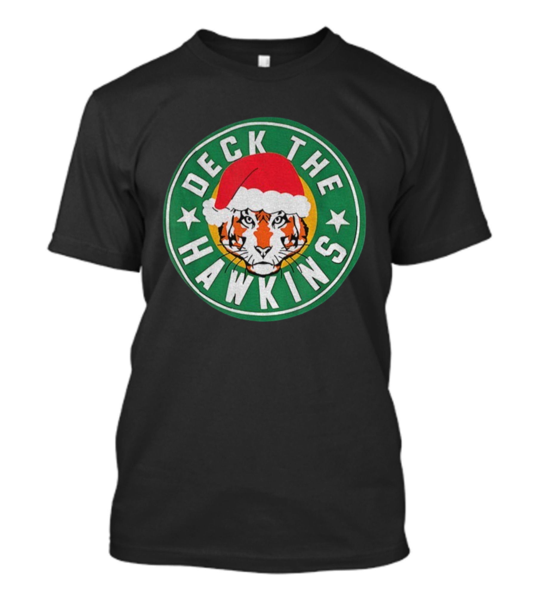 Deck The Hawkins Christmas Tiger Badge Stranger Things Holiday Special T-Shirt