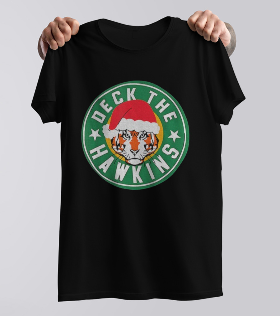 Deck The Hawkins Christmas Tiger Badge Stranger Things Holiday Special T-Shirt