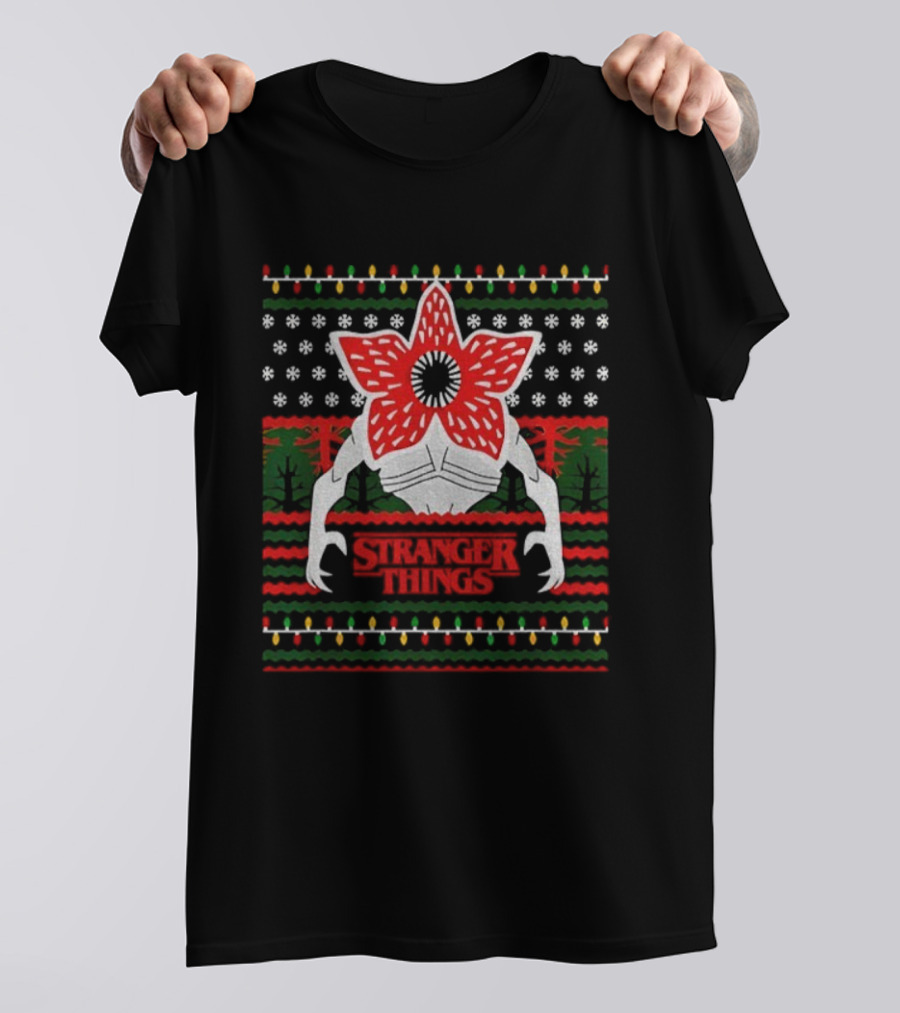 Stranger Things Demogorgon Ugly Christmas Sweater Holiday Lights T-Shirt