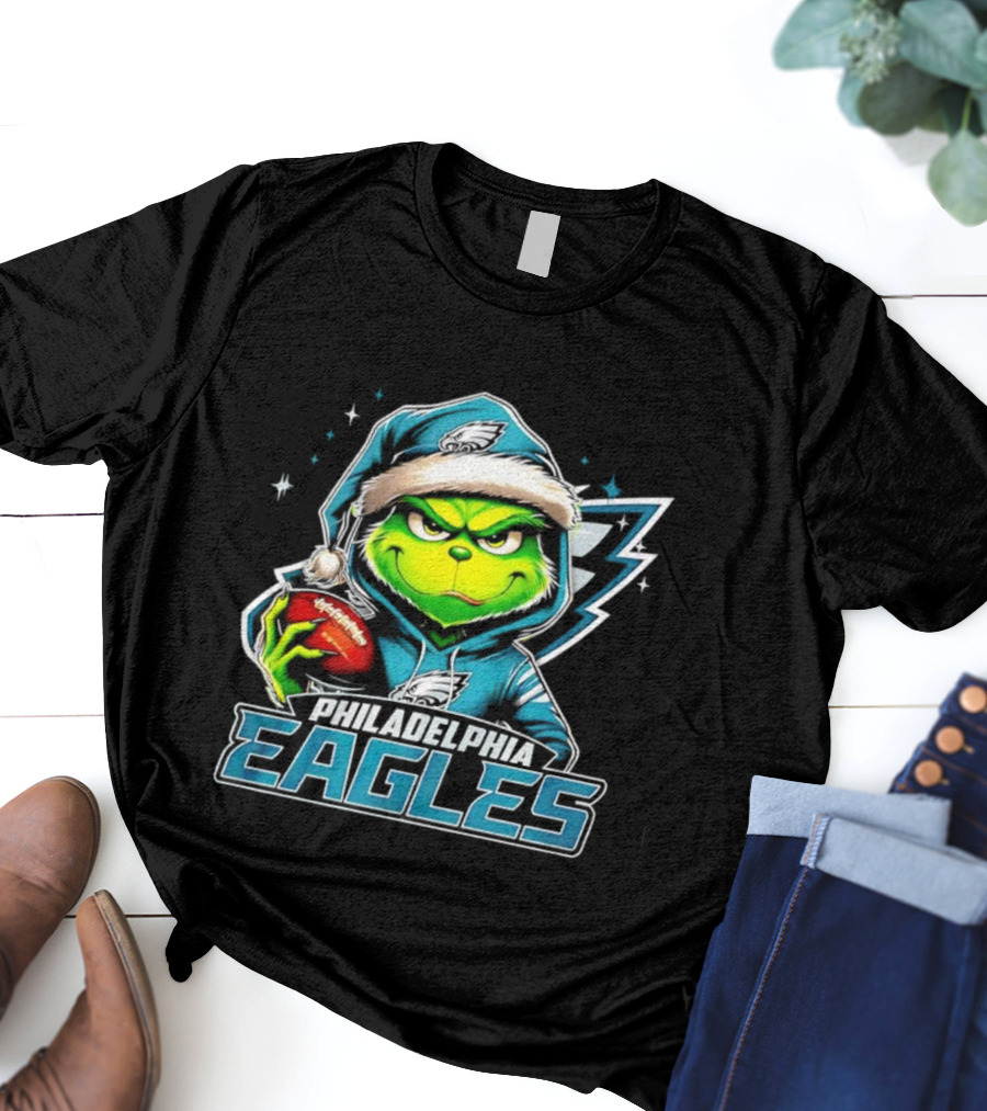 Grinch Santa Philadelphia Eagles Christmas Football T-Shirt