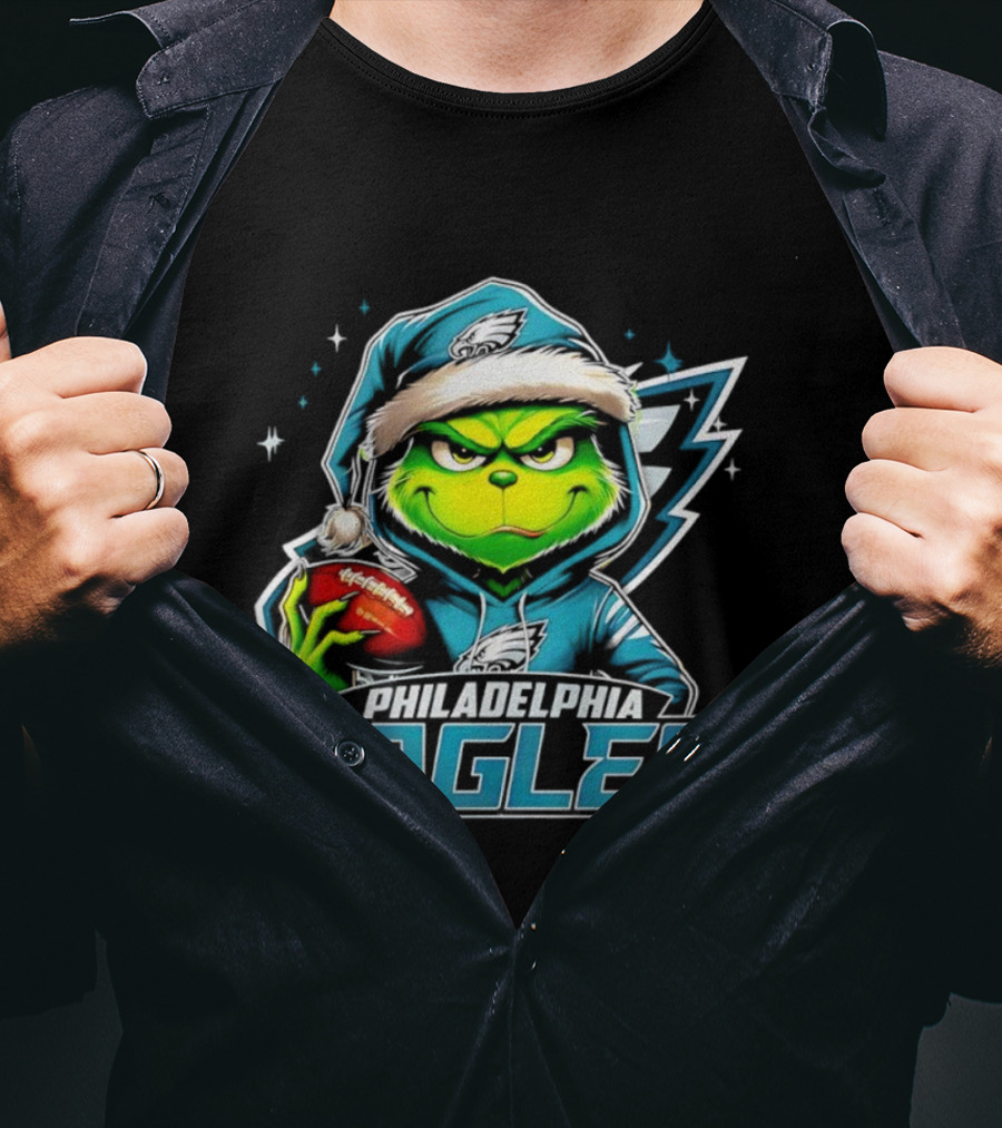 Grinch Santa Philadelphia Eagles Christmas Football T-Shirt
