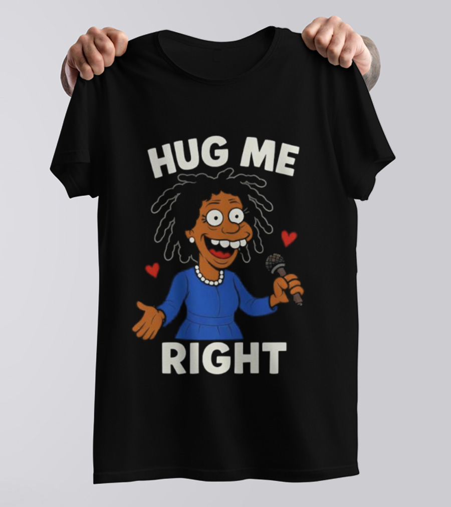 Hug Me Right Funny Cartoon Character Holding Microphone And Hearts T-Shirt