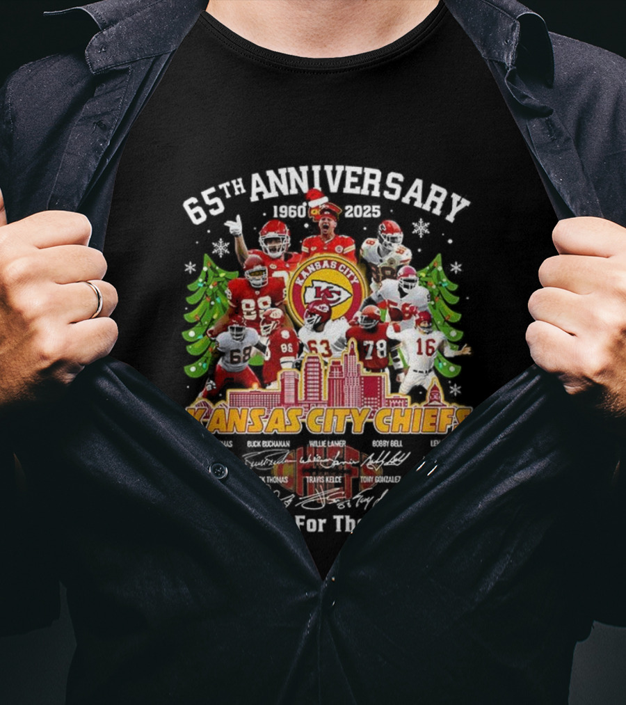 Kansas City Chiefs 65th Anniversary Thank You For The Memories Christmas Signature T-Shirt