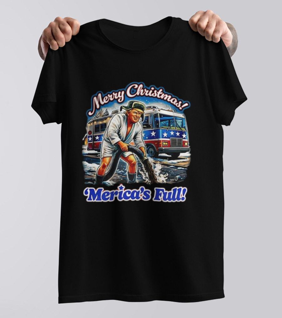 Merry Christmas Merica’s Full Trump Cartoon Holiday Humor T-Shirt