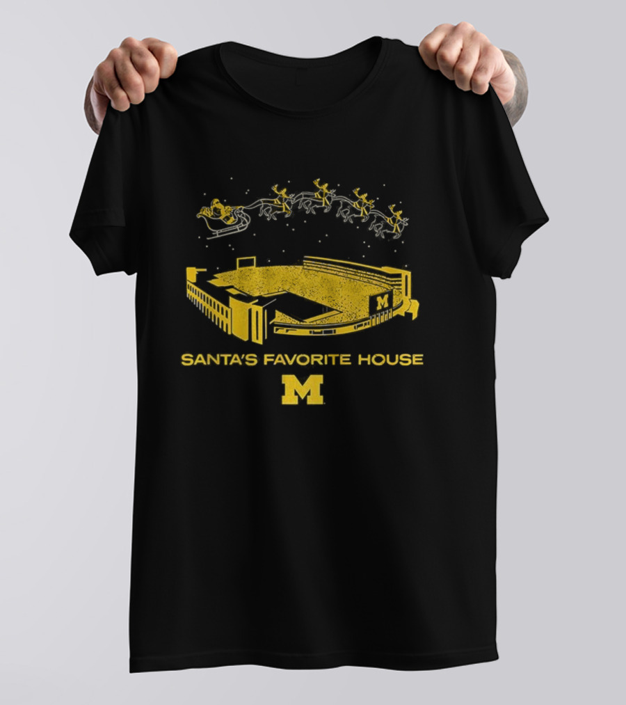 Michigan Wolverines The Big House Santa’s Favorite House Christmas T-Shirt