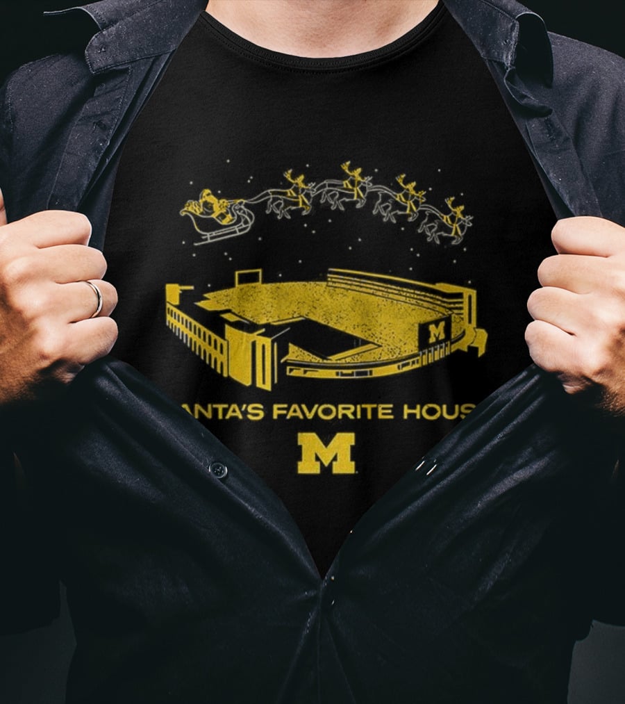 Michigan Wolverines The Big House Santa’s Favorite House Christmas T-Shirt