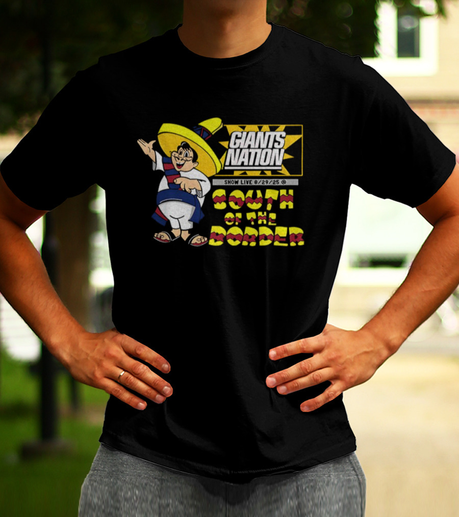 New York Giants Nation South Of The Border Show Live 2025 Cartoon Mascot T-Shirt