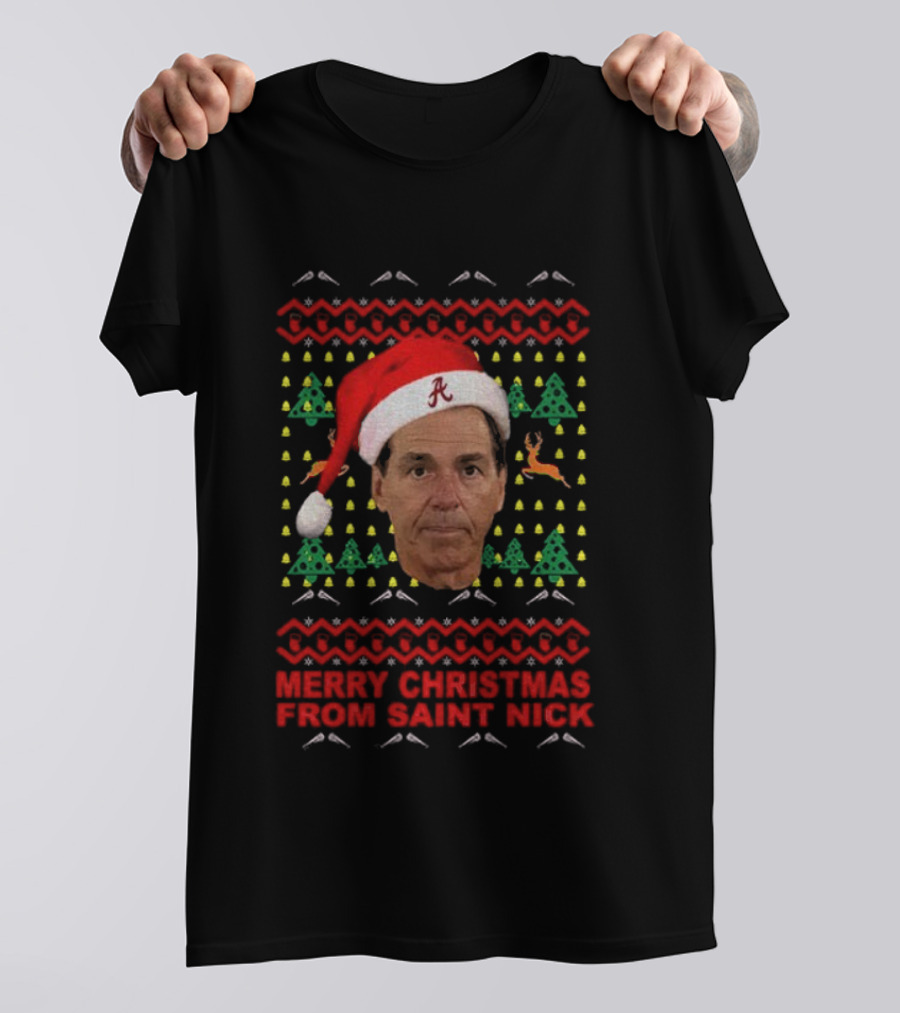 Merry Christmas From Saint Nick Saban Santa Hat Alabama Crimson Tide Football T-Shirt