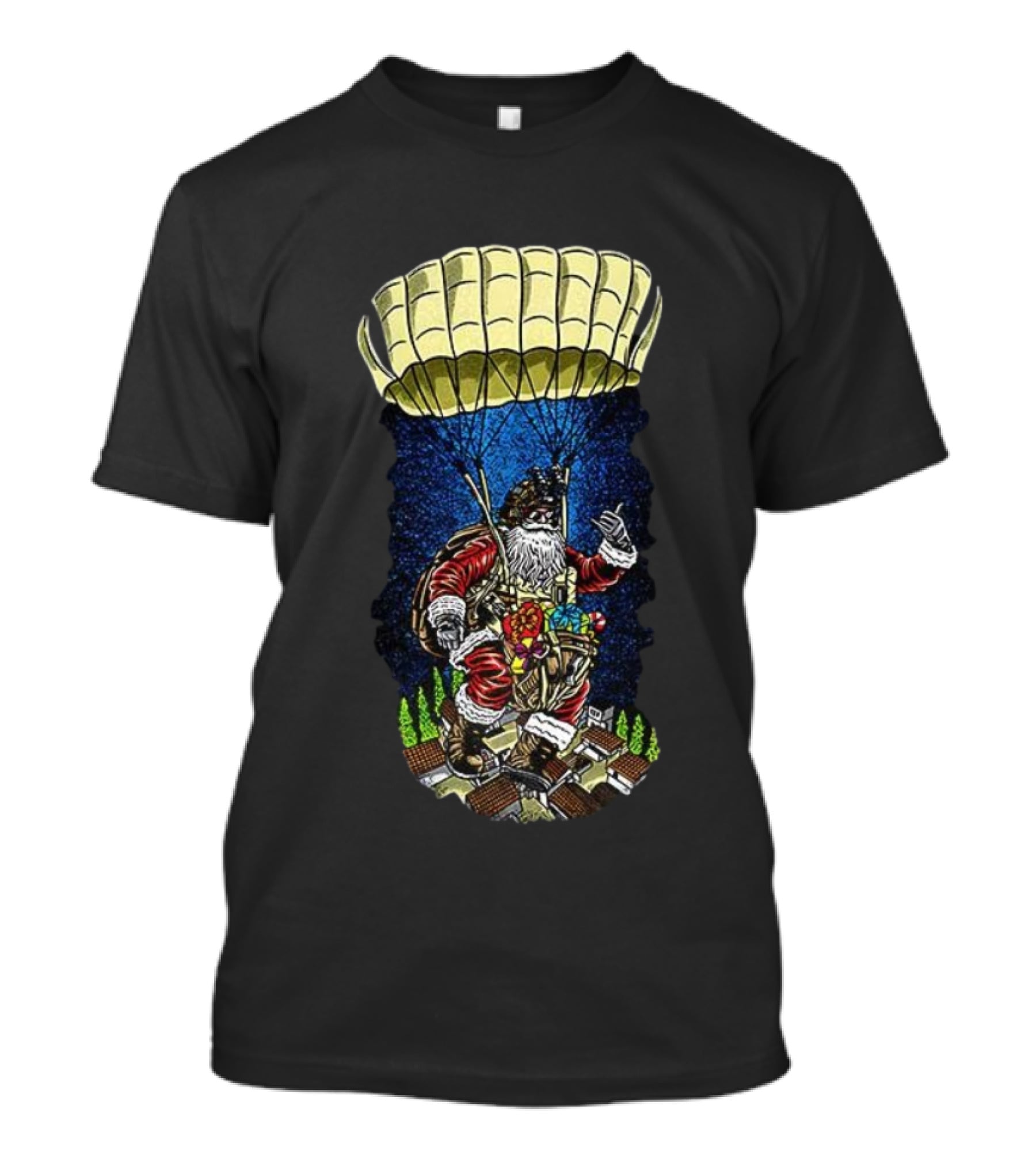 Paratrooper Santa Bringing Christmas Cheer By Air T-Shirt
