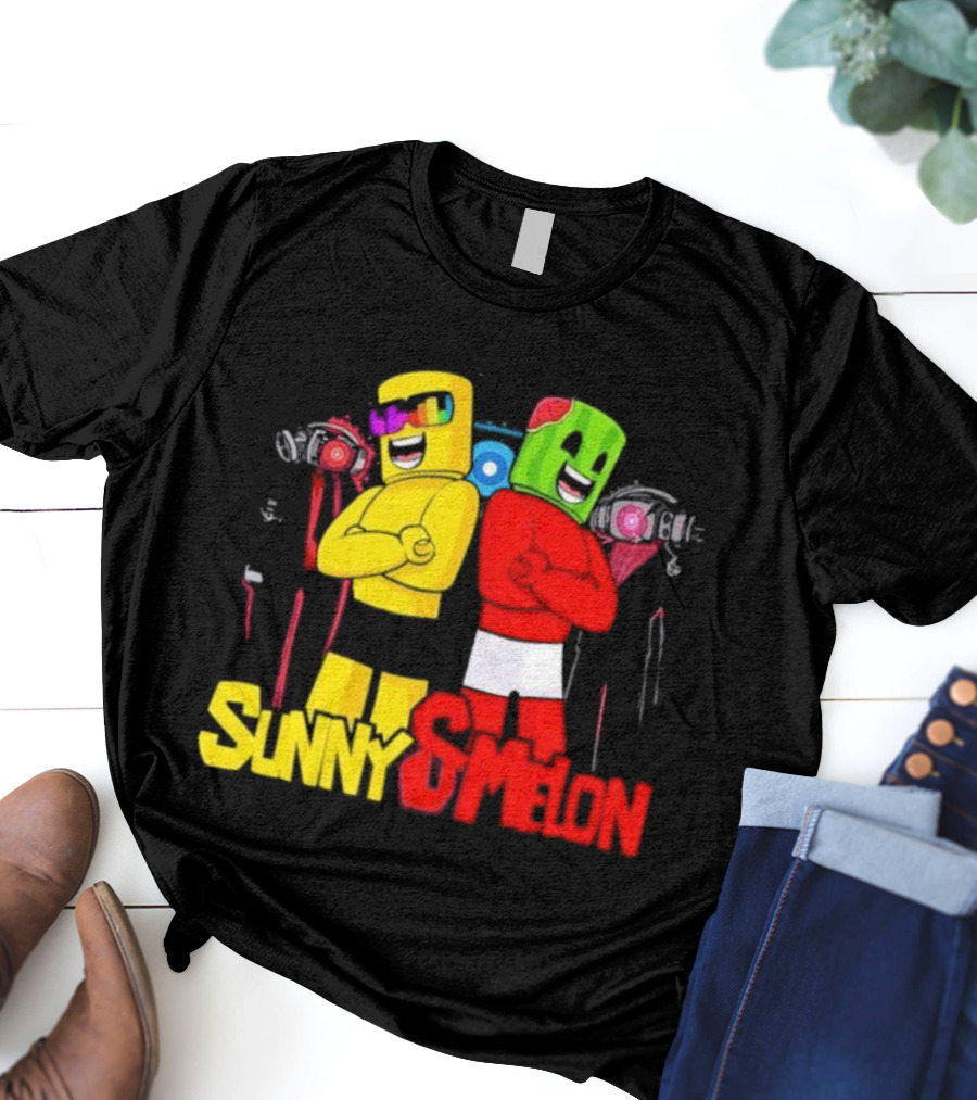 Sunny And Melon The Duo Colorful Block Characters With Shades And Caps T-Shirt