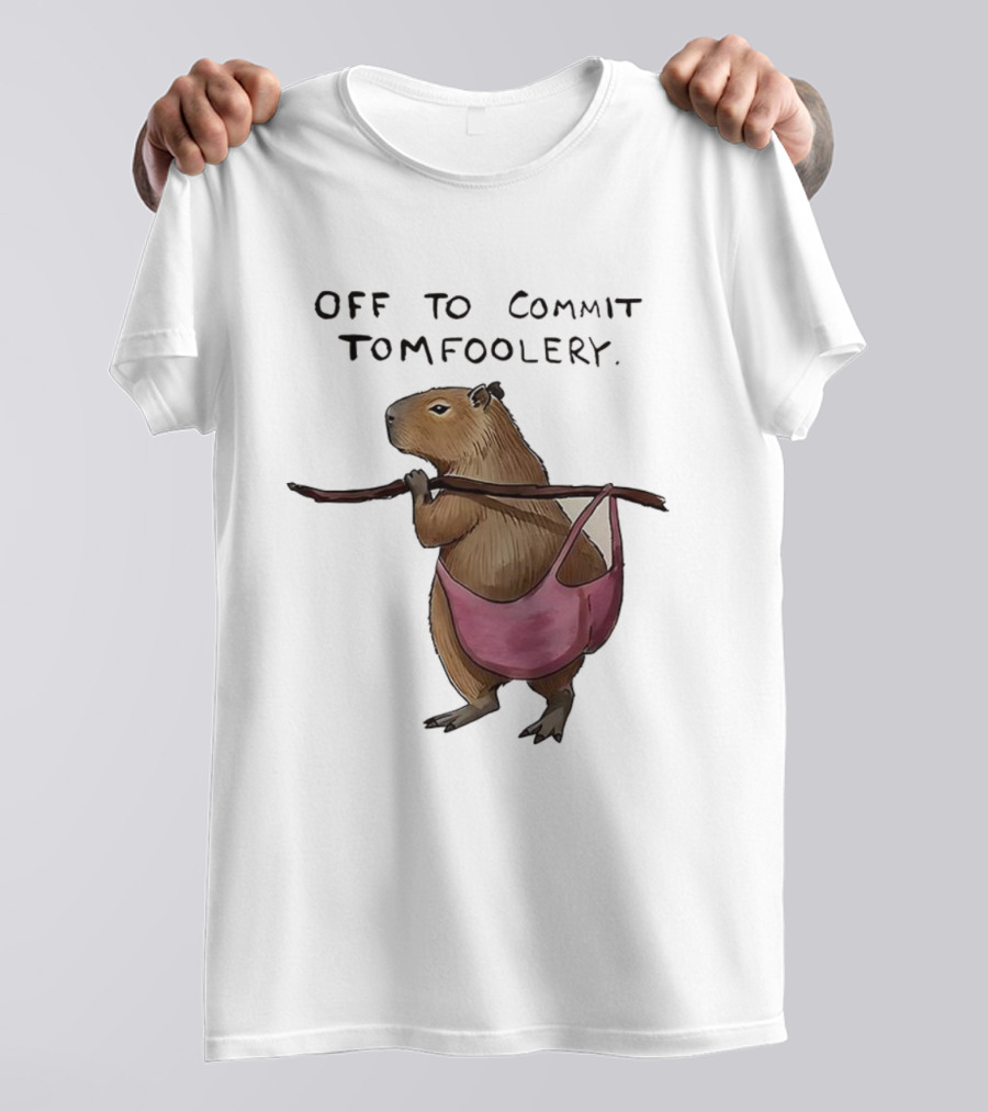 Off To Commit Tomfoolery Capybara In Pink Underwear Playful Mischief T-Shirt