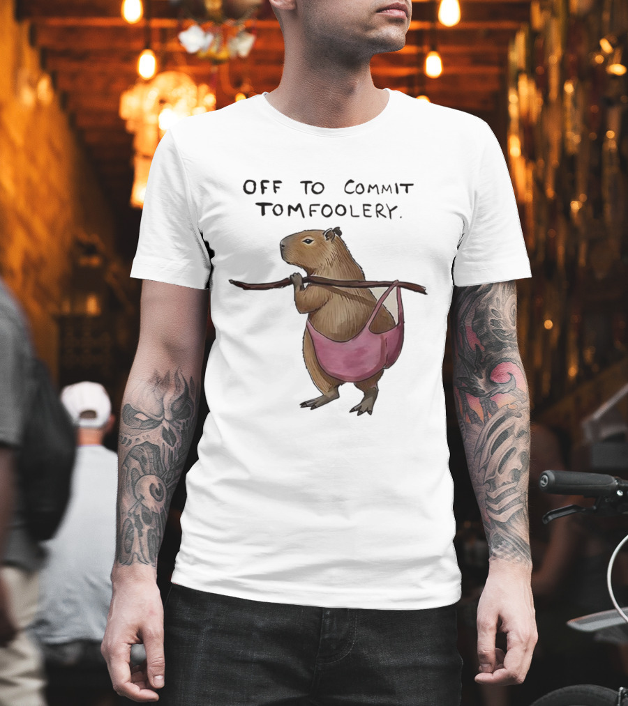 Off To Commit Tomfoolery Capybara In Pink Underwear Playful Mischief T-Shirt