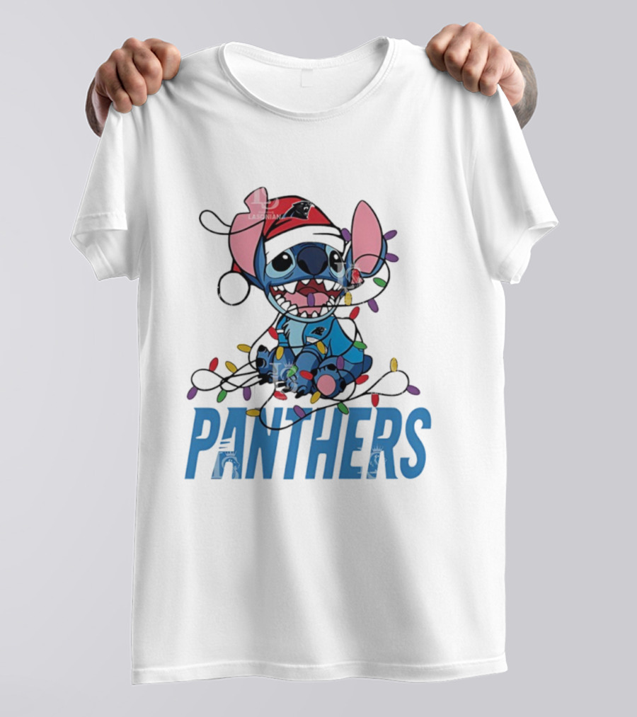 Carolina Panthers Stitch Christmas Lights Ornament T-Shirt