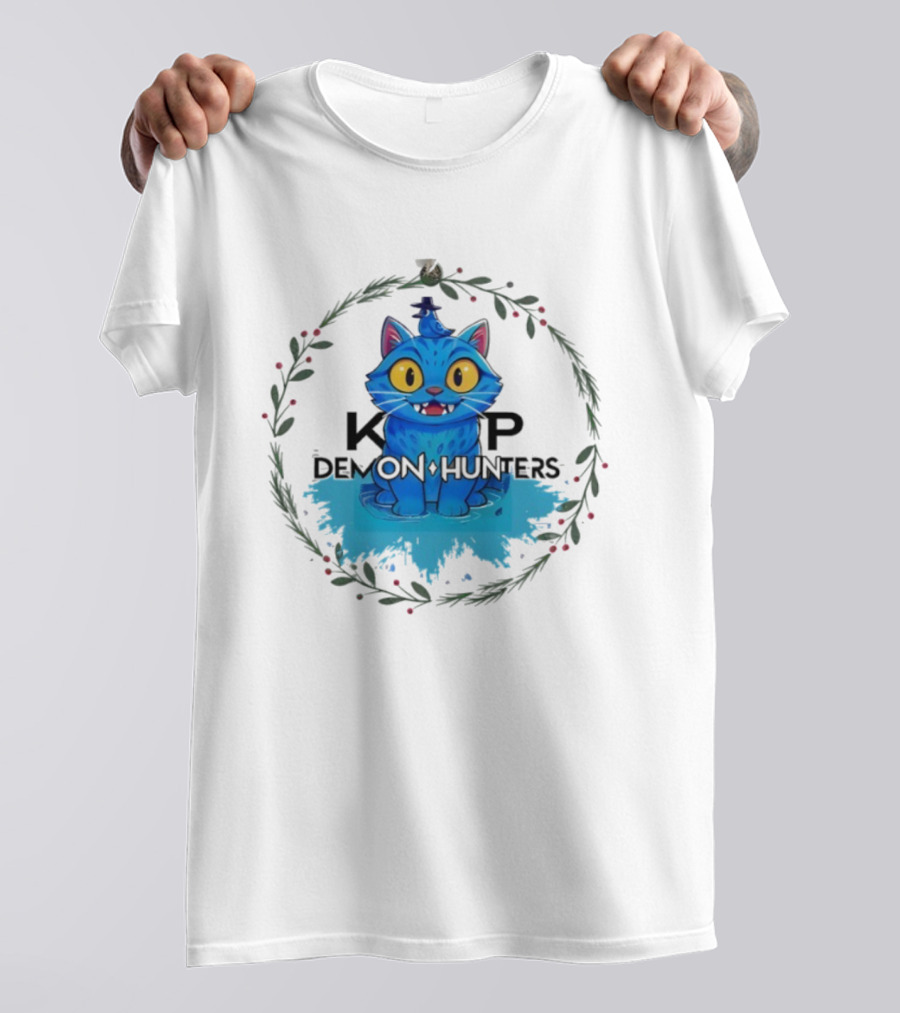 K-pop Demon Hunter Derpy Christmas Ornament Cute Blue Cat T-Shirt
