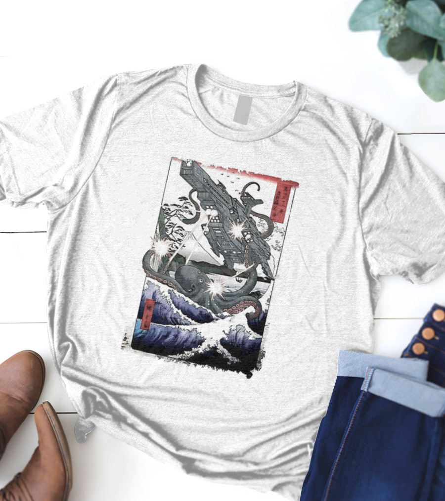 Octopus Vs Spaceship Ukiyo-e Japanese Art Style Clash T-Shirt