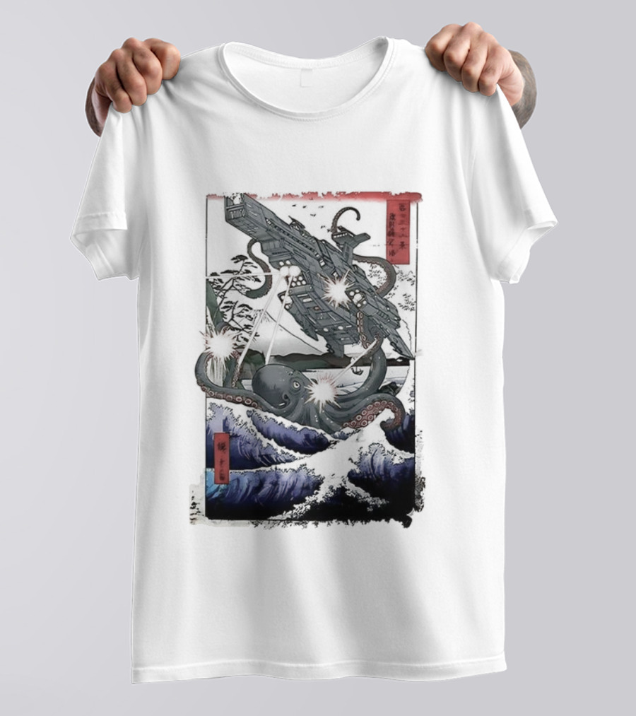 Octopus Vs Spaceship Ukiyo-e Japanese Art Style Clash T-Shirt