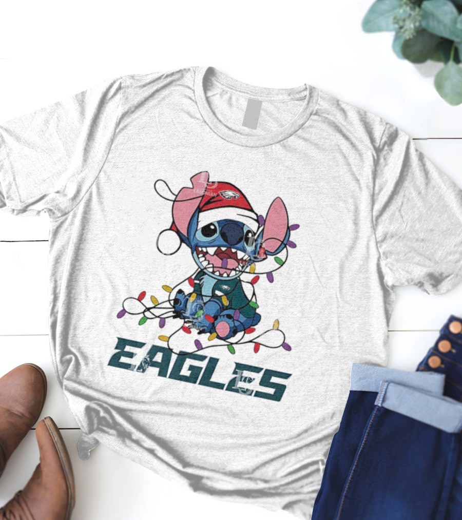 Philadelphia Eagles Stitch Christmas Lights Ornament Holiday Design T-Shirt
