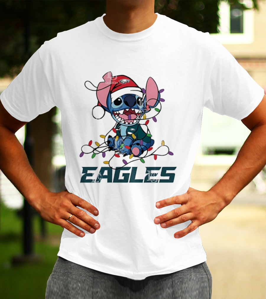 Philadelphia Eagles Stitch Christmas Lights Ornament Holiday Design T-Shirt