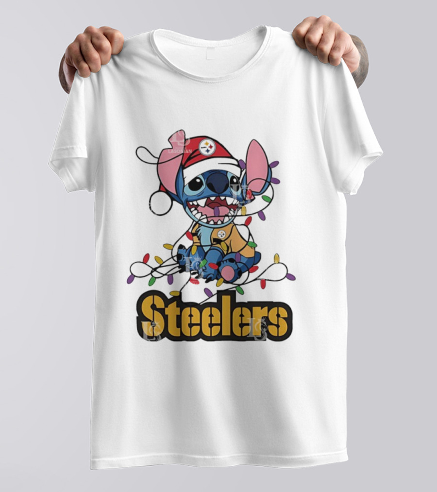 Steelers Stitch Christmas Lights Ornament T-Shirt