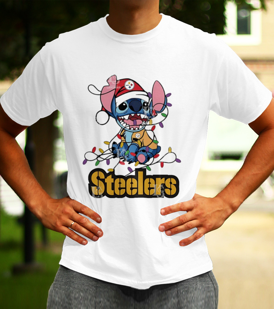 Steelers Stitch Christmas Lights Ornament T-Shirt