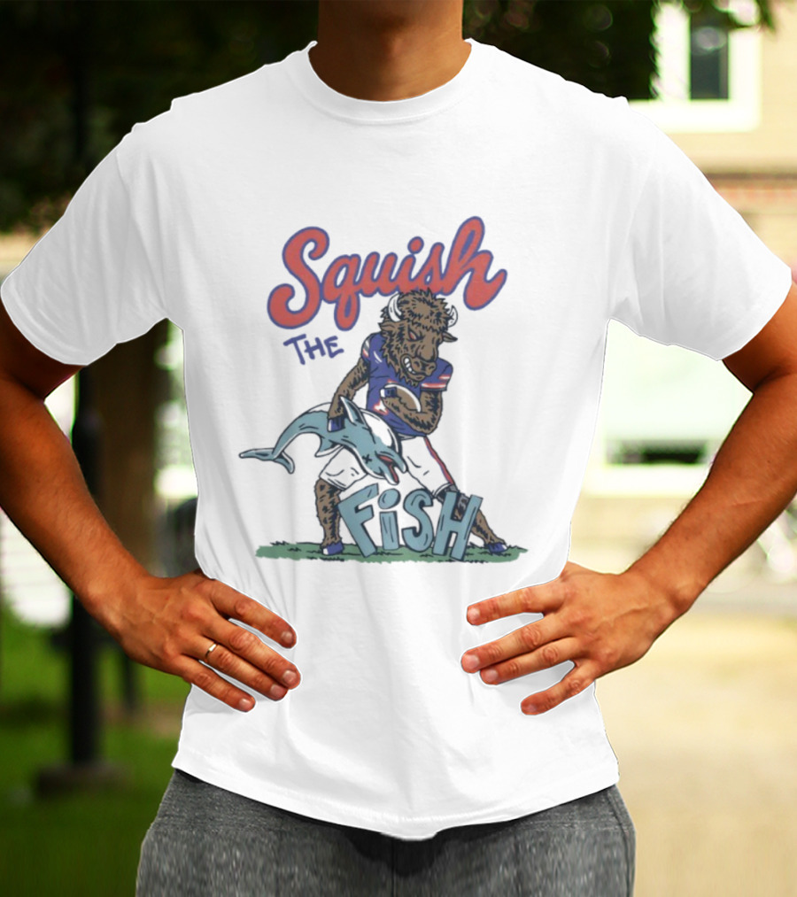 Squish The Fish Buffalo Bills Football Rivalry Buffalo Mascot Vs. Dolphin T-Shirt