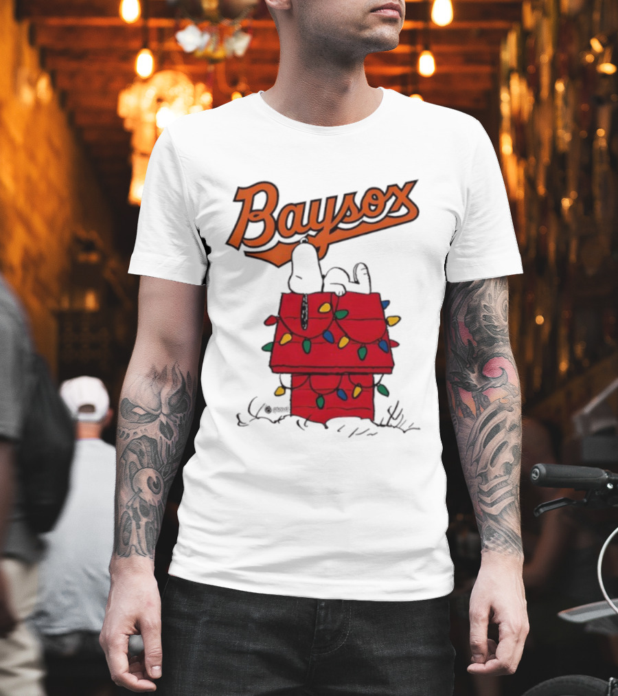 Baysox Snoopy Holiday Christmas Lights Doghouse T-Shirt