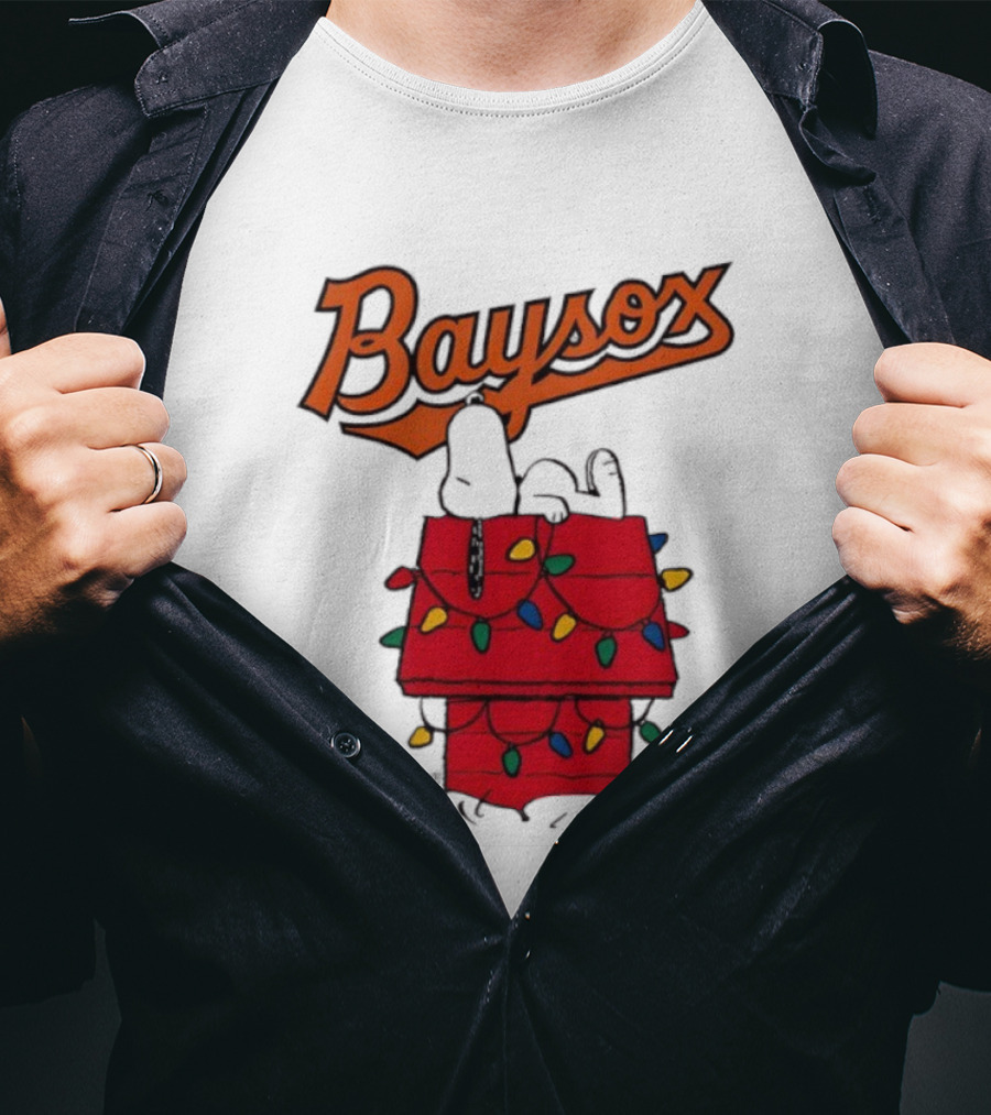 Baysox Snoopy Holiday Christmas Lights Doghouse T-Shirt