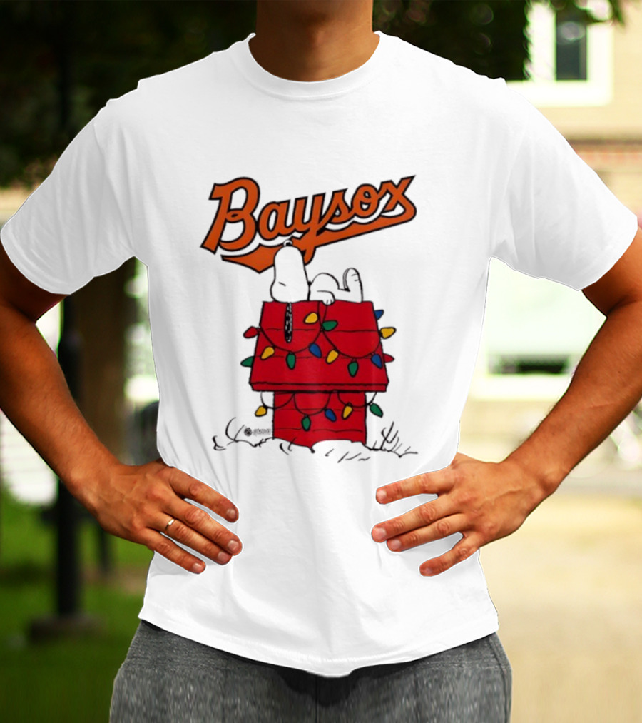 Baysox Snoopy Holiday Christmas Lights Doghouse T-Shirt
