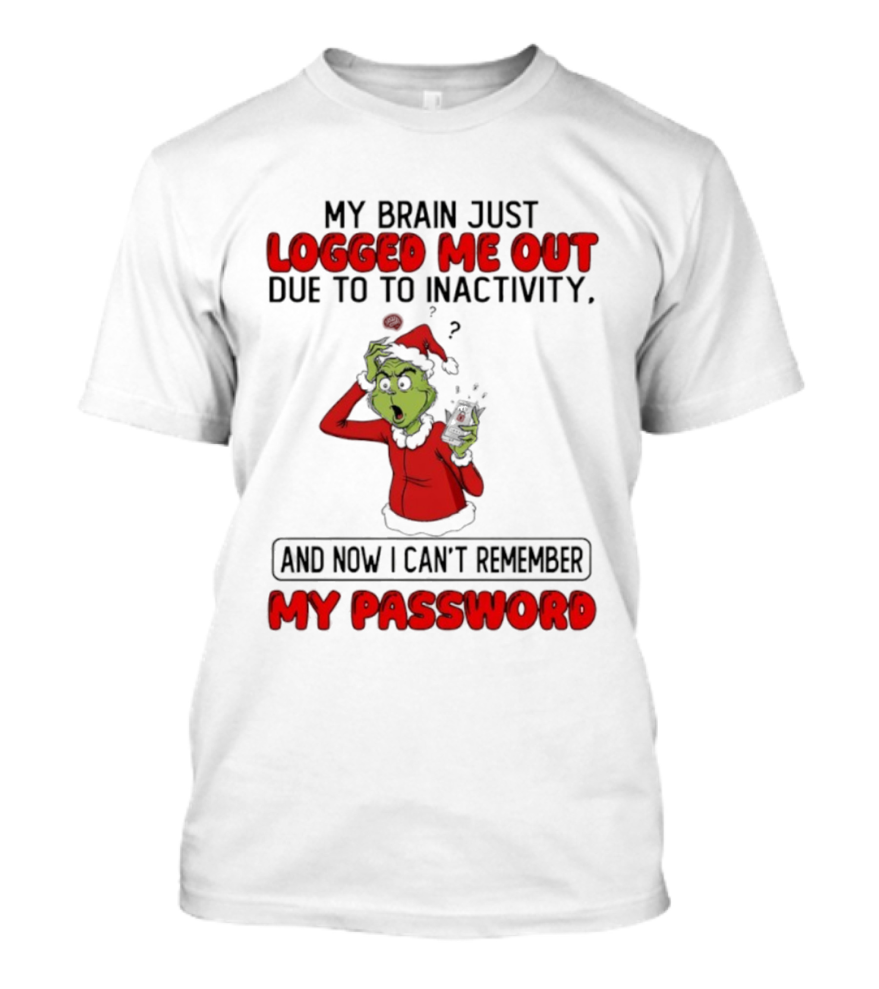 Grinch Logged Me Out Due To Inactivity Can't Remember My Password T-Shirt