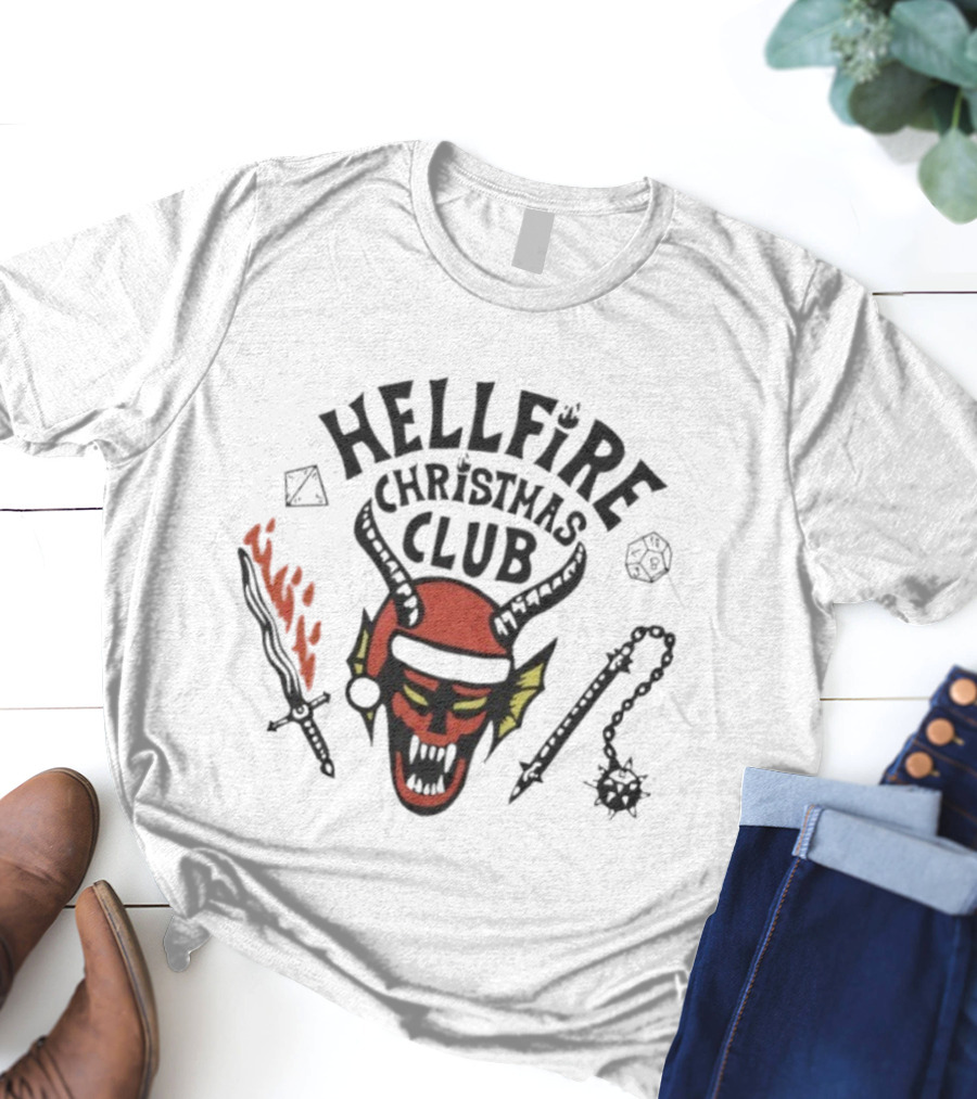 Hellfire Christmas Club Santa Skull With Horns And Fire Sword T-Shirt