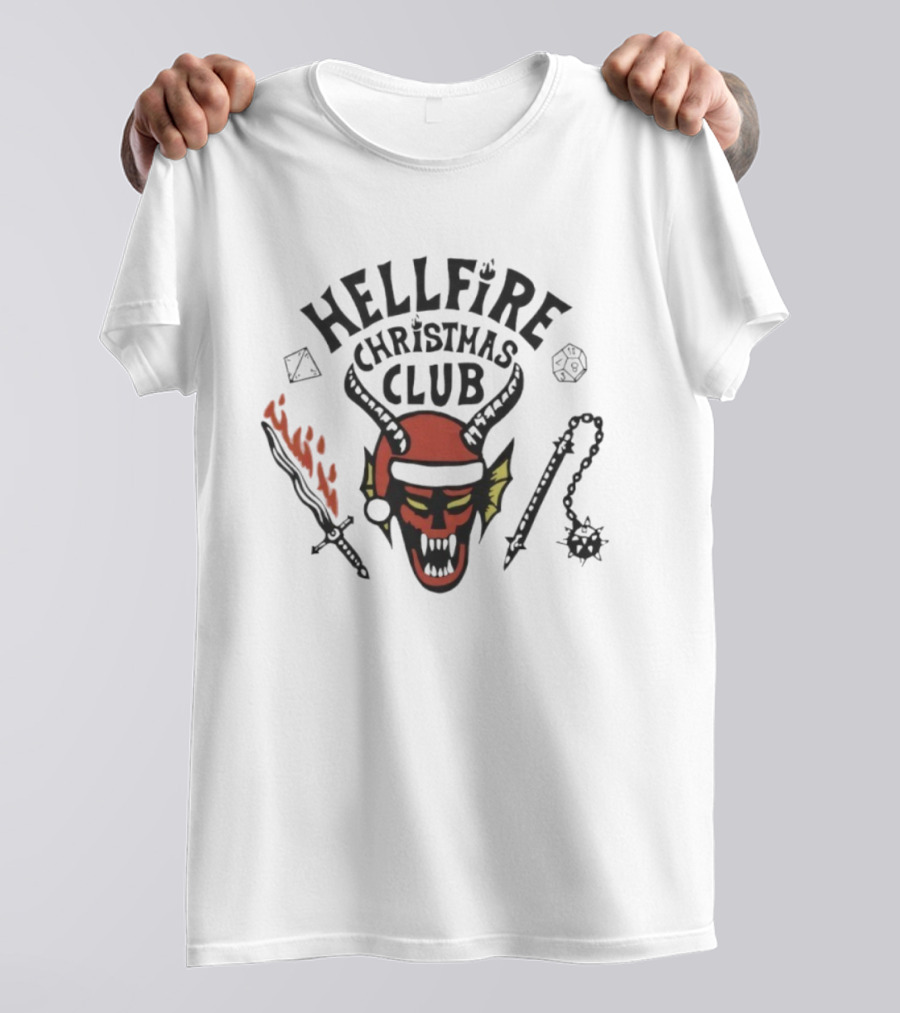 Hellfire Christmas Club Santa Skull With Horns And Fire Sword T-Shirt