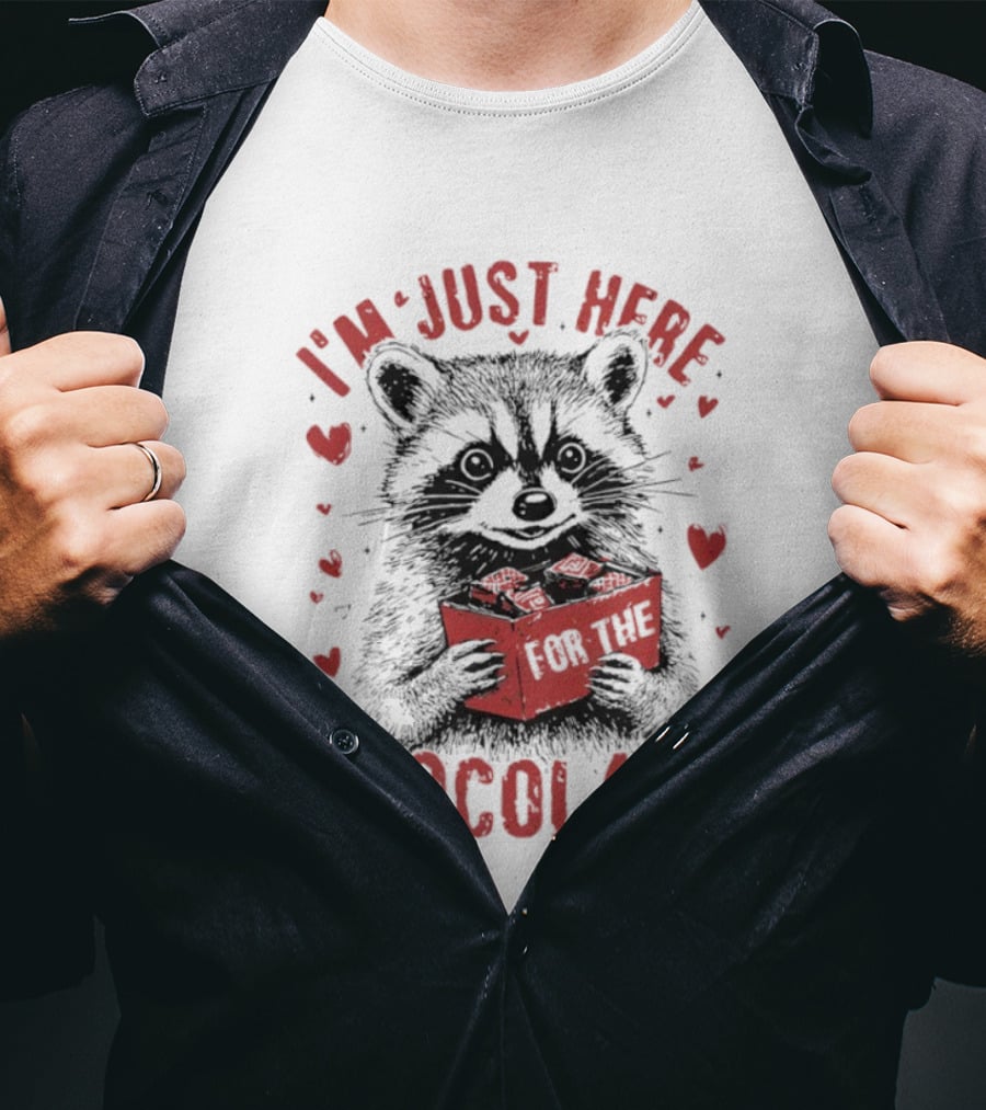 I'm Just Here For The Chocolate Raccoon With Hearts T-Shirt