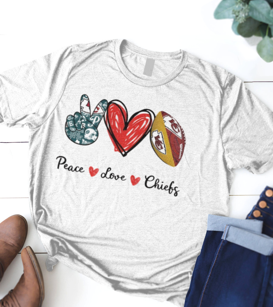 Peace Love Chiefs Kansas City Football T-Shirt