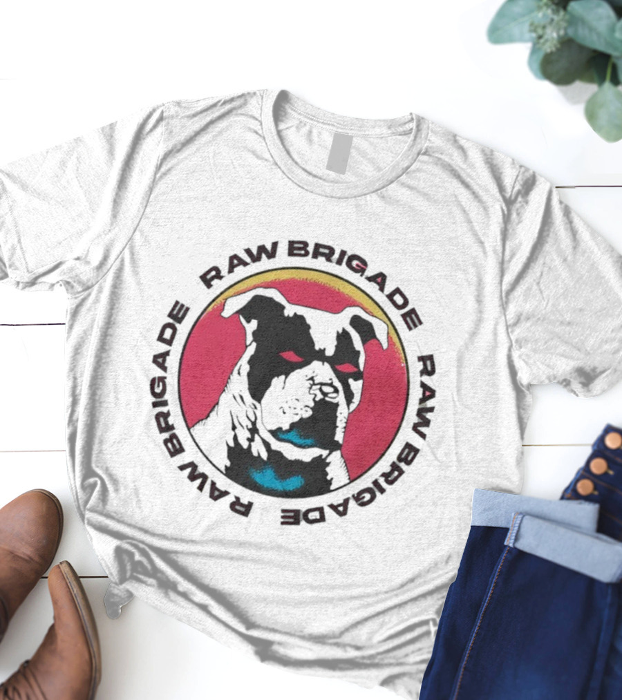 RAW BRIGADE Dog's Head Red Circle Design T-Shirt