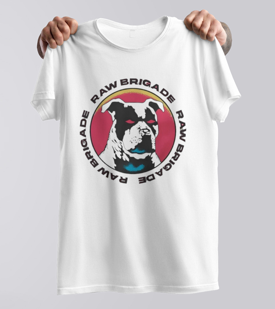 RAW BRIGADE Dog's Head Red Circle Design T-Shirt