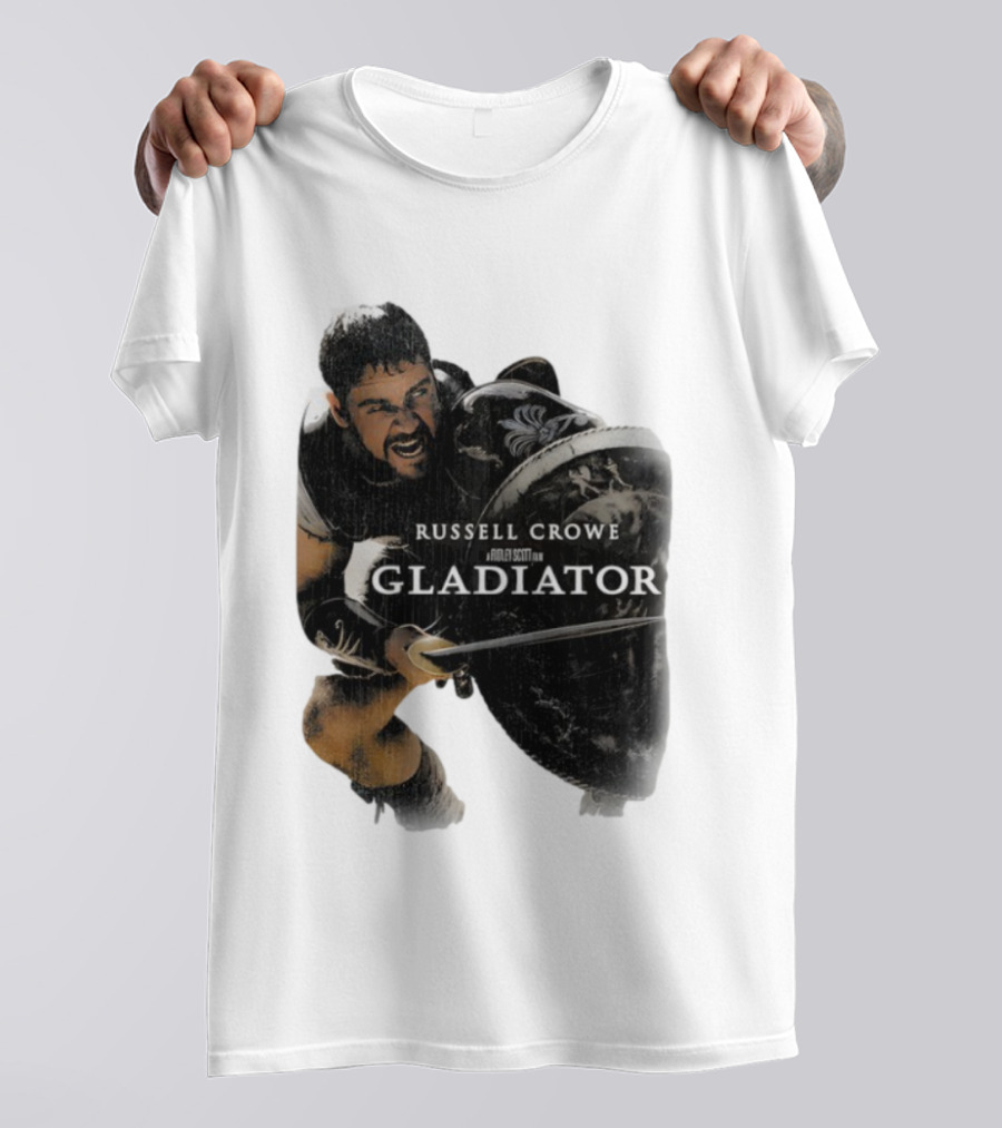 Russell Crowe Gladiator Ridley Scott Movie Character Shield Sword T-Shirt