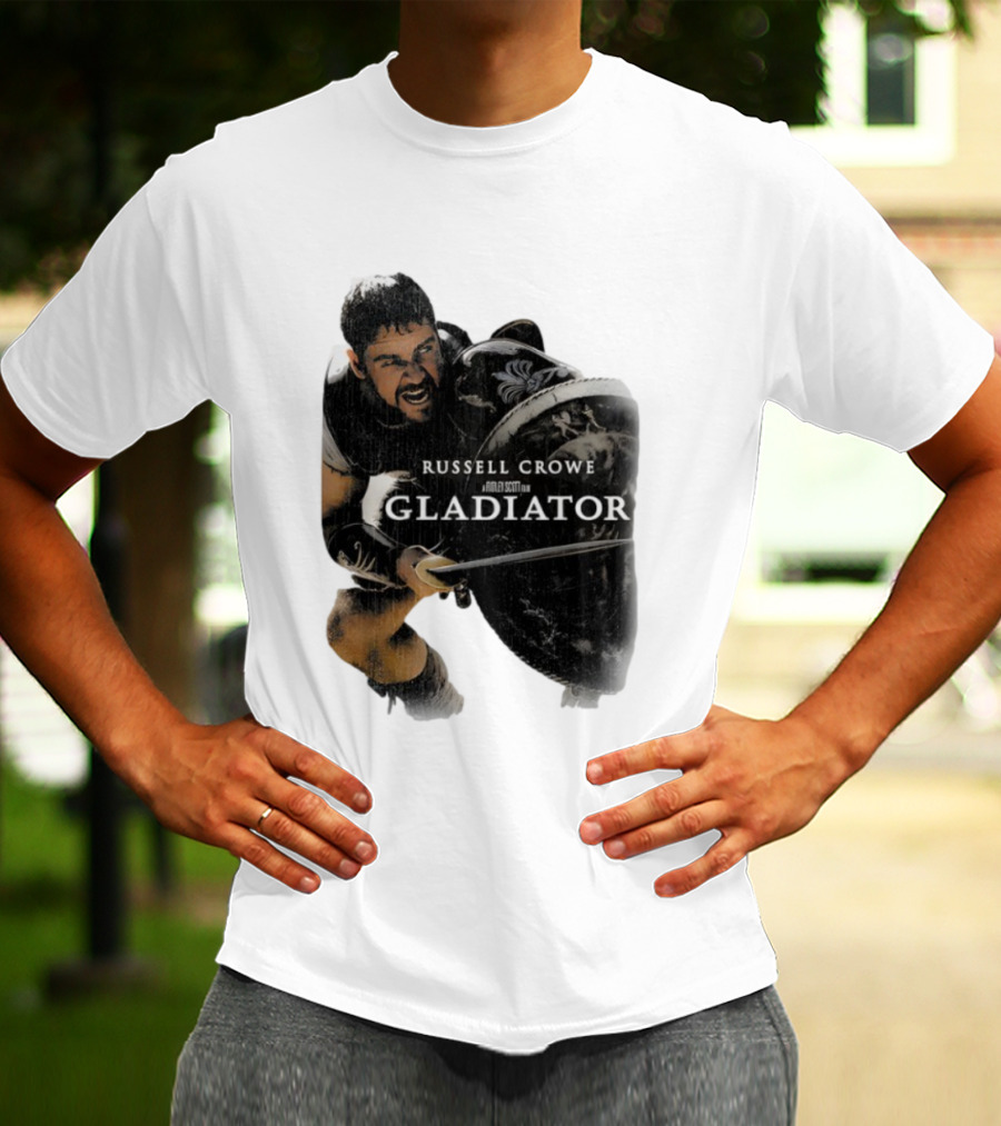 Russell Crowe Gladiator Ridley Scott Movie Character Shield Sword T-Shirt