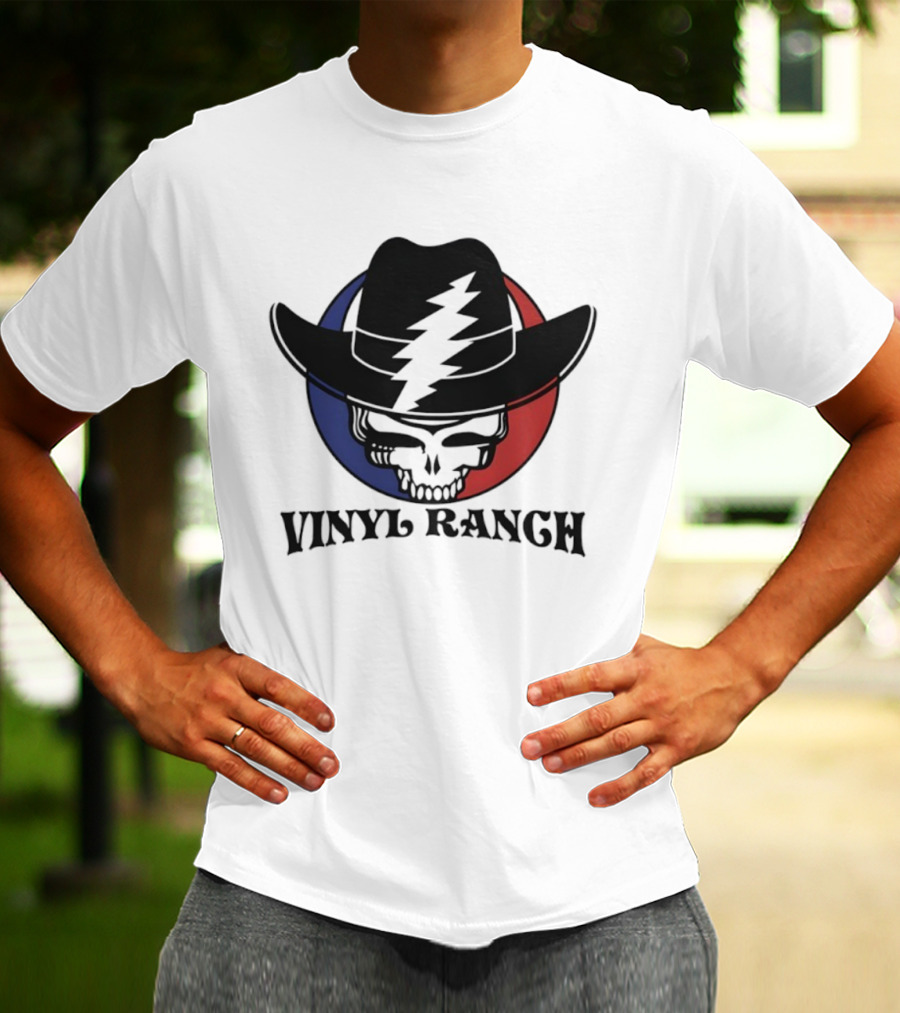Vinyl Ranch Steal Your Face Skull Cowboy Hat Lightning Circle T-Shirt