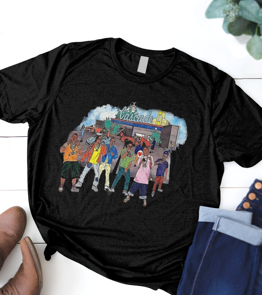 Cascade Hip Hop Enthusiasts Cartoon Characters In Urban Scene T-Shirt