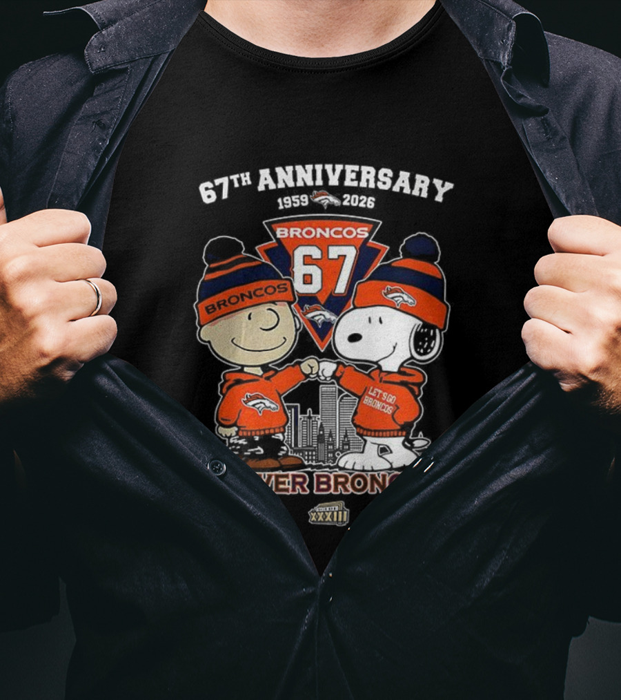 Charlie Brown Snoopy Denver Broncos 67th Anniversary 1959-2026 T-Shirt