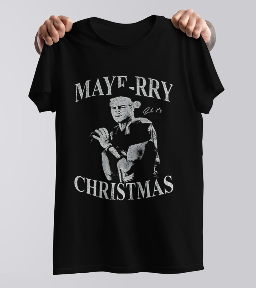 Maye-Rry Christmas Drake Maye New England Patriots Football Signature T-Shirt