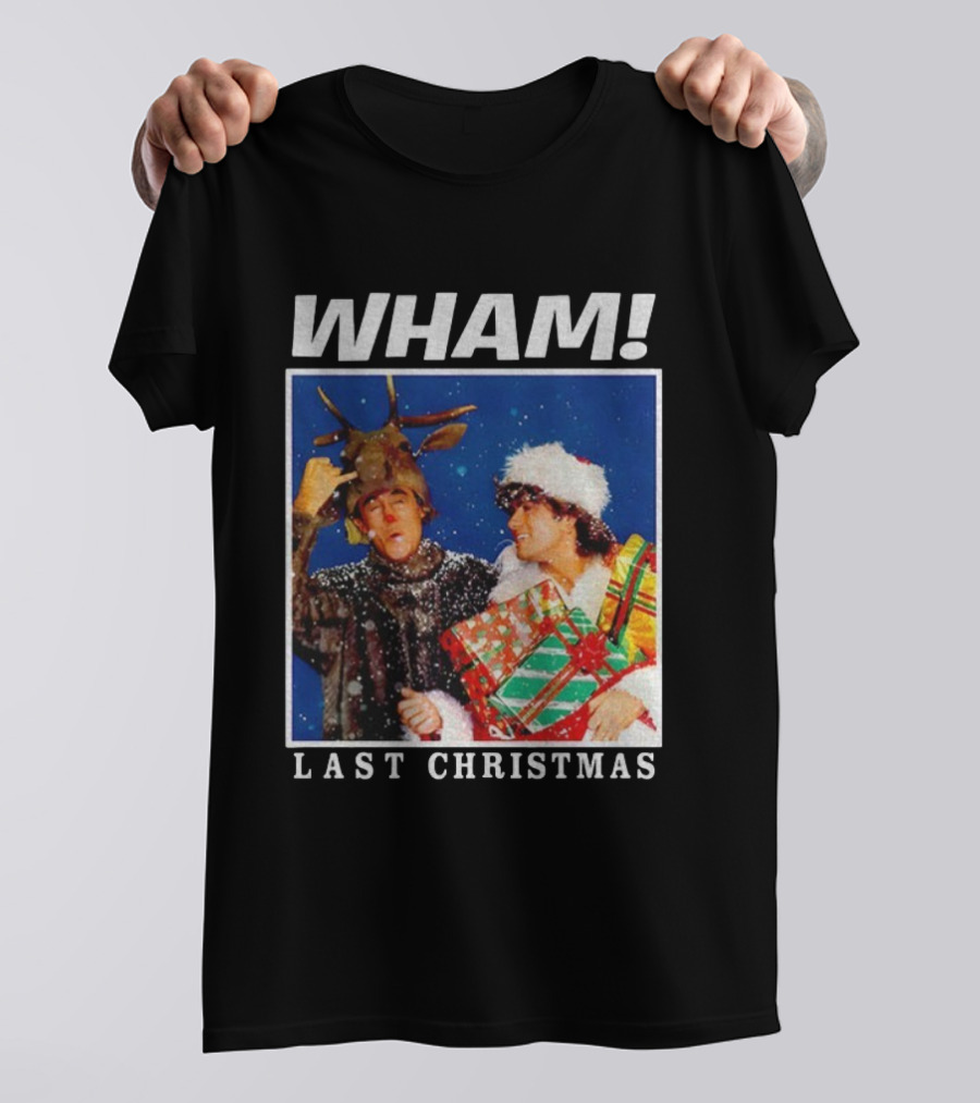 WHAM Last Christmas Festive Snow Scene With Presents And Reindeer Antlers T-Shirt