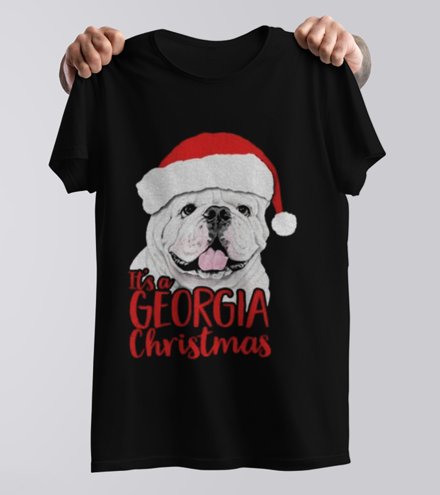 Georgia Bulldogs 2025 It's A Georgia Christmas Santa Bulldog T-Shirt