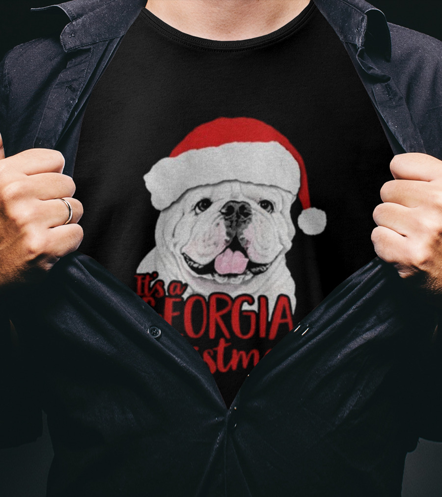 Georgia Bulldogs 2025 It's A Georgia Christmas Santa Bulldog T-Shirt