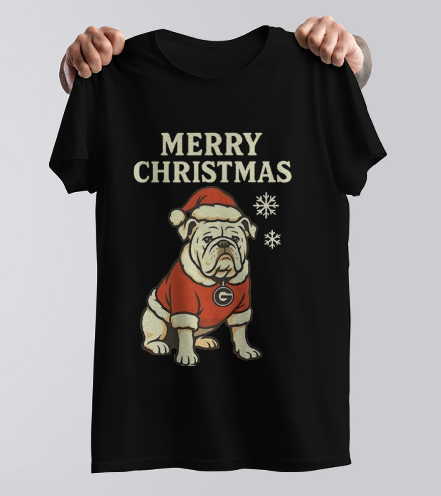 Merry Christmas Georgia Bulldogs Santa Bulldog Snowflakes T-Shirt