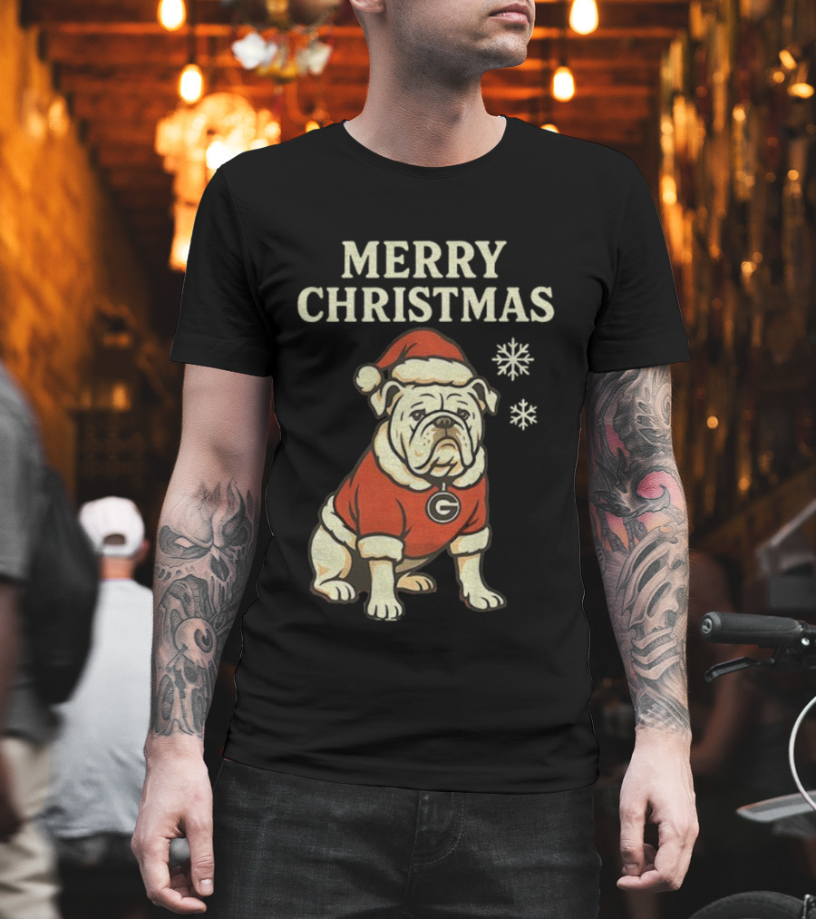 Merry Christmas Georgia Bulldogs Santa Bulldog Snowflakes T-Shirt