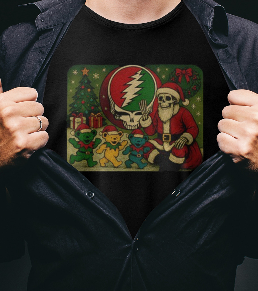 Grateful Dead Santa Skeleton Steal Your Face Bear Christmas T-Shirt